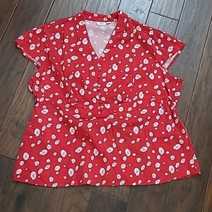 Cato Red & White Floral Cap Sleeve Top with side elastic size 22/24W